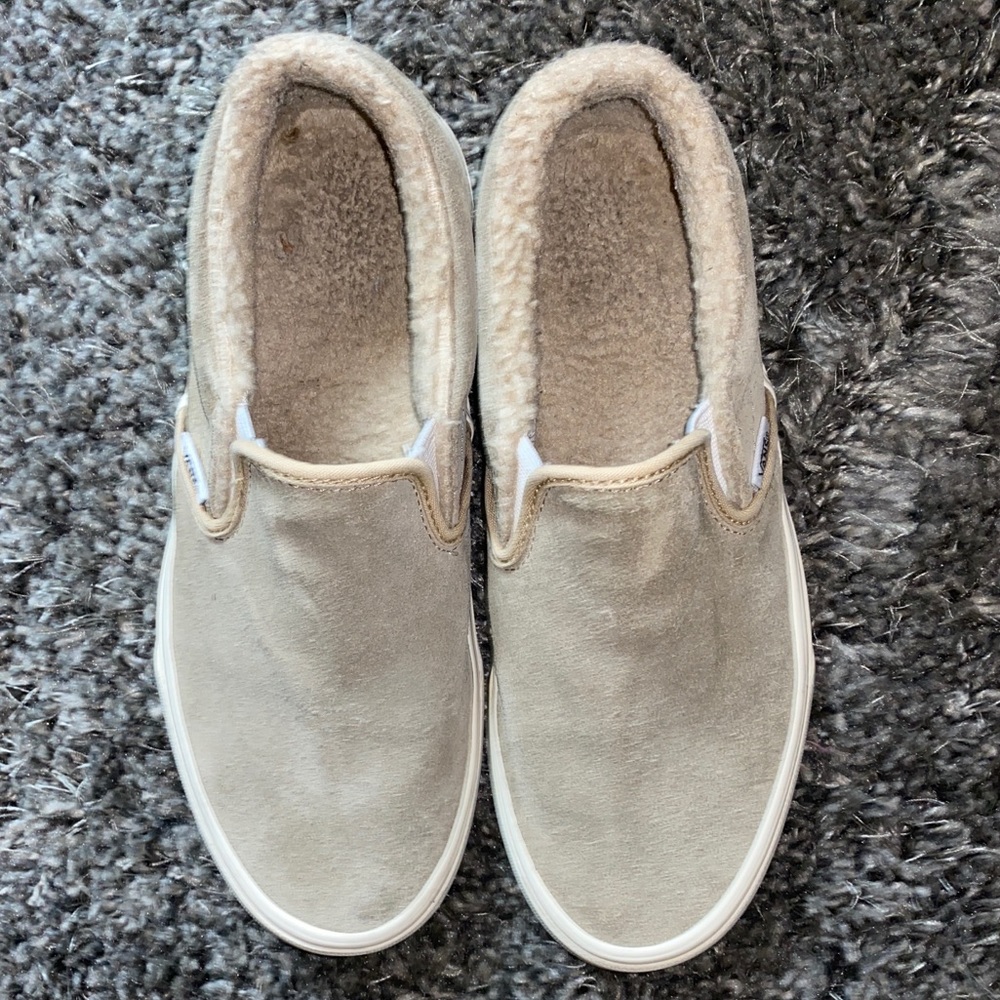 VANS suede and fur slip ons